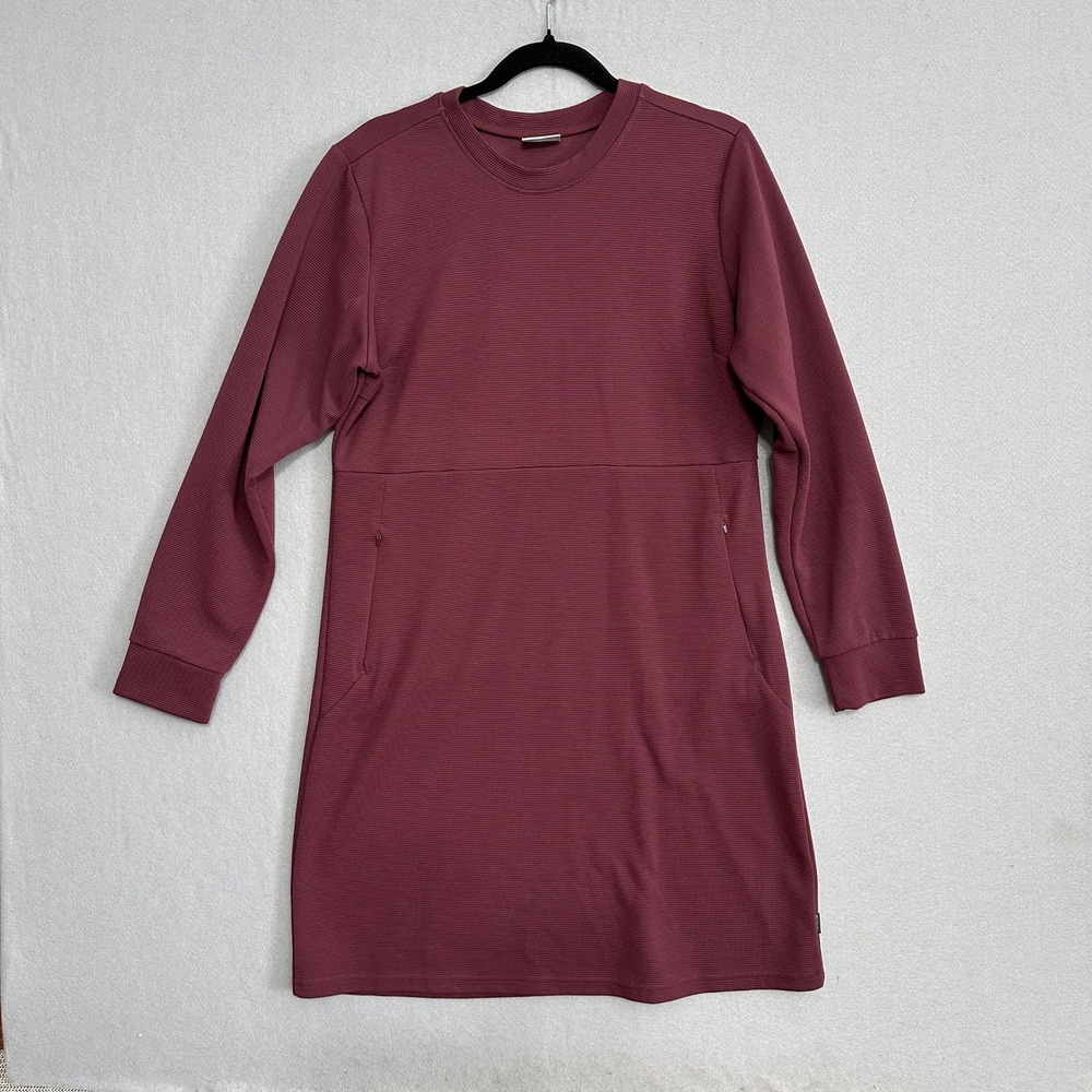 Columbia Sportswear Womens Long Sleeve Ribbed Shift Dress Burgundy Large Pockets